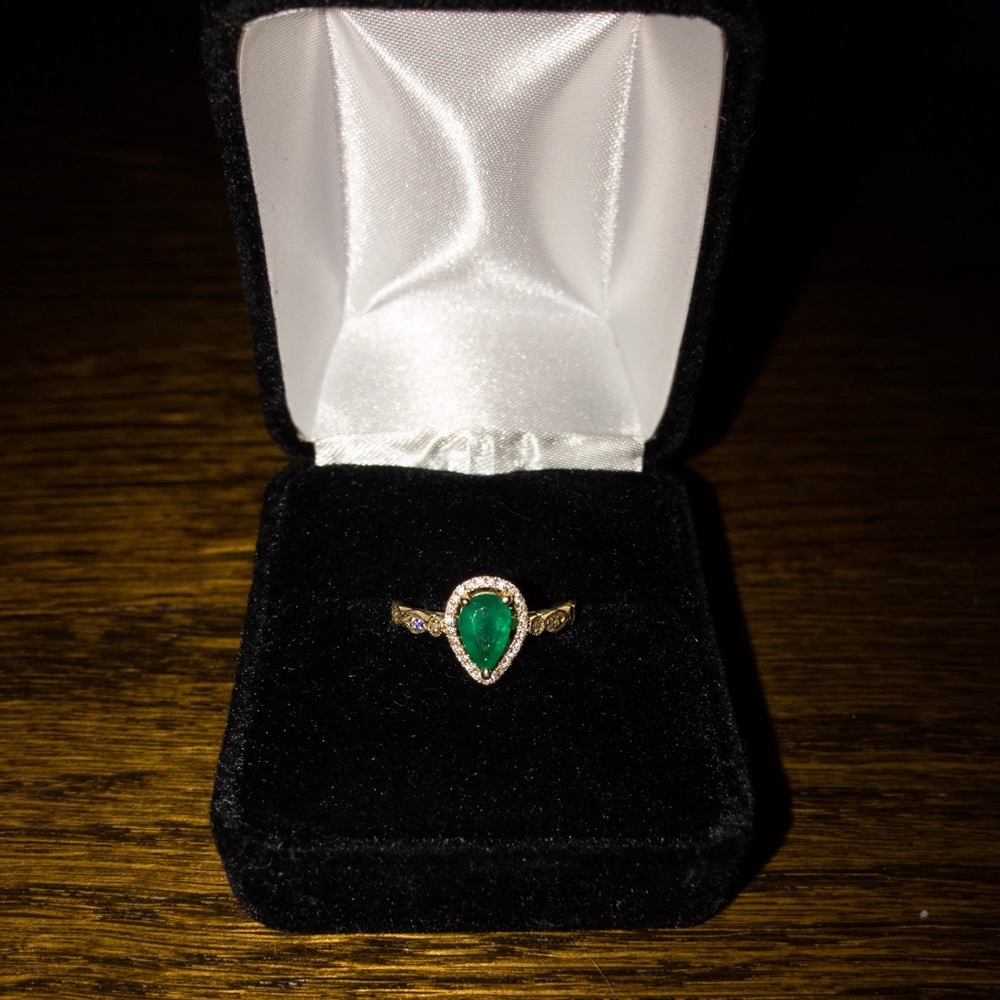 14k Gold Emerald & Diamond Vermeil Ring